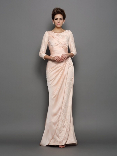 Trumpet/Mermaid Bateau Lace 3/4 Sleeves Long Chiffon Mother of the Bride Dresses