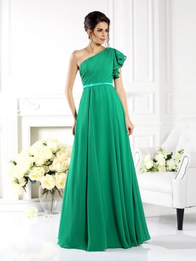 A-Line/Princess One-Shoulder Ruffles Sleeveless Long Chiffon Bridesmaid Dresses [50473]