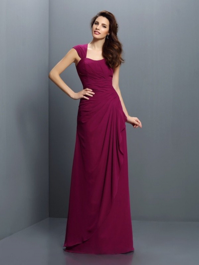 A-Line/Princess Straps Pleats Sleeveless Long Chiffon Bridesmaid Dresses [50541]