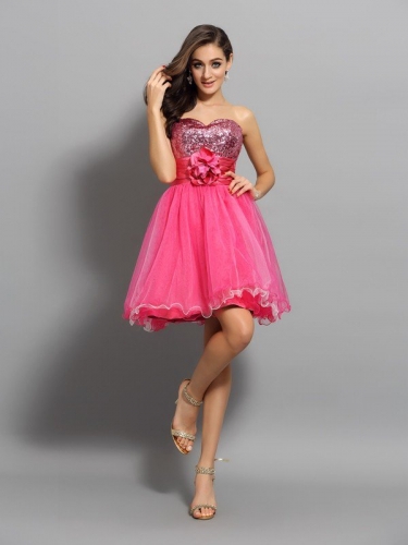 A-Line/Princess Sweetheart Ruffles Sleeveless Short Net Cocktail Dresses