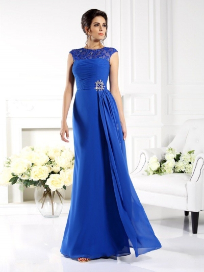 A-Line/Princess Bateau Applique Sleeveless Long Chiffon Mother of the Bride Dresses [50955]