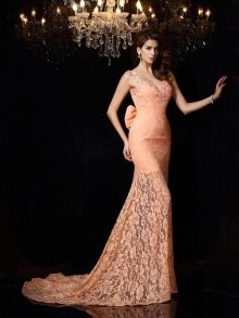 Sheath/Column Straps Lace Sleeveless Long Satin Dresses