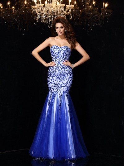 Sheath/Column Sweetheart Beading Sleeveless Long Net Dresses [51251]