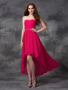 A-line/Princess Sweetheart Beading Sleeveless High Low Chiffon Bridesmaid Dresses