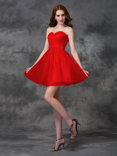 A-line/Princess Sweetheart Ruffles Sleeveless Short Net Cocktail Dresses [60032]
