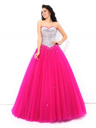 Ball Gown Beading Sweetheart Sleeveless Long Satin Quinceanera Dresses