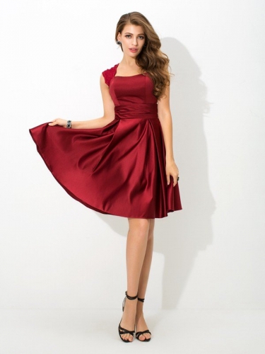 A-Line/Princess Straps Pleats Sleeveless Short Satin Bridesmaid Dresses