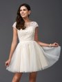 A-Line/Princess Scoop Applique Short Sleeves Short Net Dresses