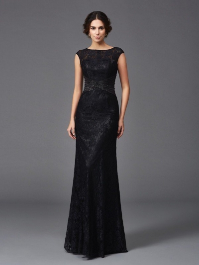 Sheath/Column Scoop Beading Sleeveless Long Lace Mother of the Bride Dresses [60519]