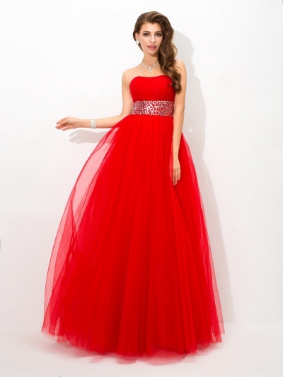 Ball Gown Strapless Beading Sleeveless Long Net Quinceanera Dresses [60570]