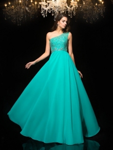 A-Line/Princess One-Shoulder Beading Sleeveless Long Chiffon Dresses