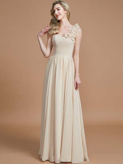 A-Line/Princess One-Shoulder Sleeveless Floor-Length Chiffon Bridesmaid Dresses [72031]