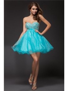 A-Line/Princess Sweetheart Sleeveless Beading Short Organza Cocktail Dresses