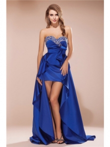 A-Line/Princess Sweetheart Rhinestone Sleeveless High Low Satin Dresses