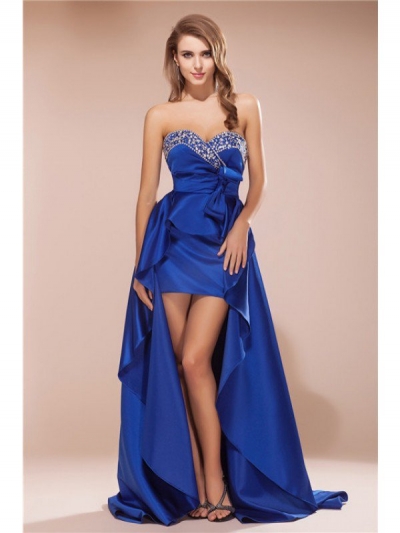 A-Line/Princess Sweetheart Rhinestone Sleeveless High Low Satin Dresses [N13IDRESS89]