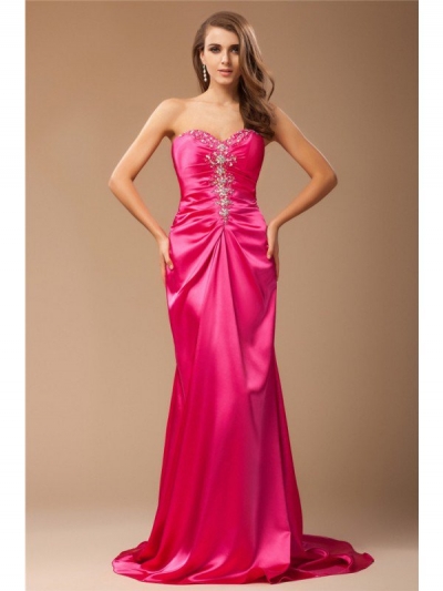 Trumpet/Mermaid Sweetheart Sleeveless Beading Long Elastic Woven Satin Dresses