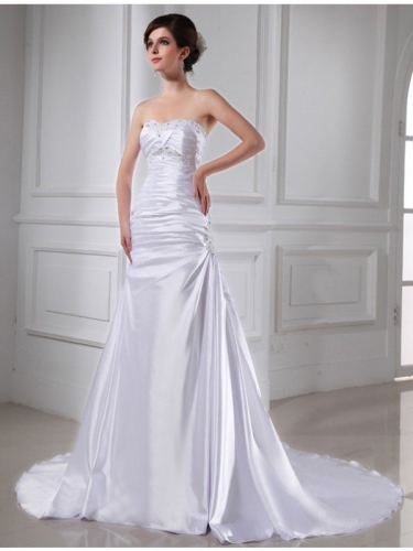 A-Line/Princess Beading Applique Sleeveless Elastic Woven Satin Wedding Dresses