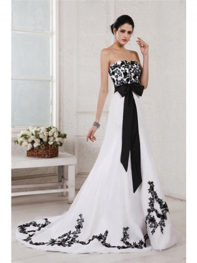 A-Line/Princess Sweetheart Sleeveless Embroidery Sash Long Net Satin Wedding Dresses [N13ZYDRESS126]