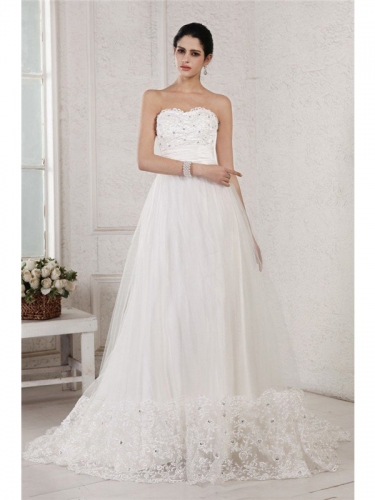 A-Line/Princess Sweetheart Sleeveless Beading Applique Long Net Wedding Dresses