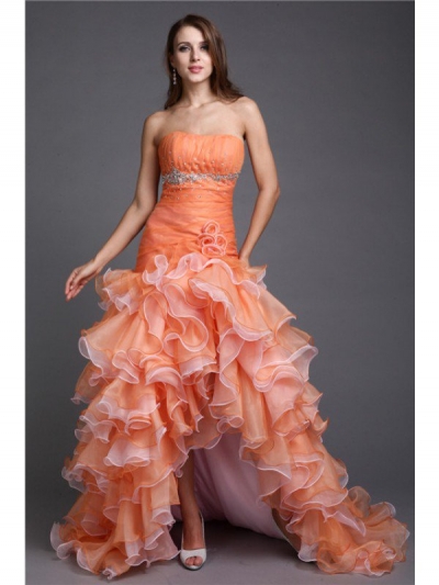 Ball Gown Strapless Beading Sleeveless High Low Organza Cocktail Dresses [N13ZYDRESS17]