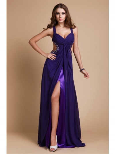 A-Line/Princess Beading Sweetheart Sleeveless Long Chiffon Dresses [N13ZYDRESS4]