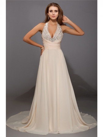 Sheath/Column V-neck Beading Sleeveless Long Chiffon Dresses