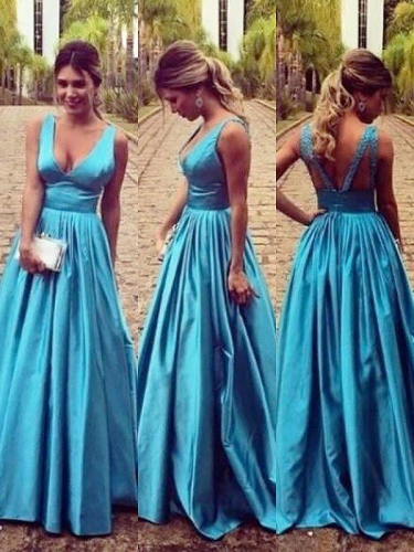 A-Line/Princess Sleeveless V-neck Taffeta Ruched Floor-Length Dresses