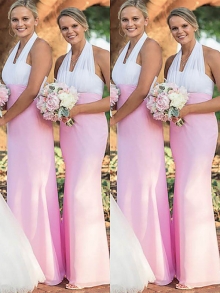 Sheath/Column Halter Chiffon Sleeveless Floor-Length Bridesmaid Dresses