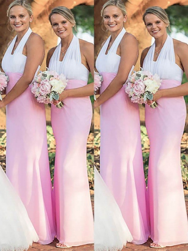 Sheath/Column Halter Chiffon Sleeveless Floor-Length Bridesmaid Dresses