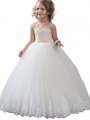 Ball Gown Scoop Sleeveless Applique Tulle Floor-Length Flower Girl Dresses