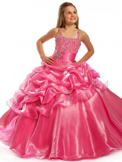 Ball Gown Straps Sleeveless Beading Long Taffeta Flower Girl Dresses [POWDN14077BN273]