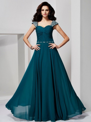 A-Line/Princess Sweetheart Sleeveless Beading Long Chiffon Dresses