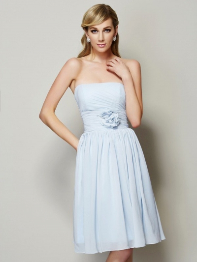 A-Line/Princess Strapless Sleeveless Hand-Made Flower Short Chiffon Bridesmaid Dresses [40335]