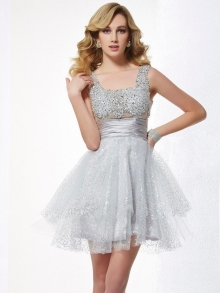 A-Line/Princess Straps Sleeveless Beading Short Elastic Woven Satin Homecoming Dresses