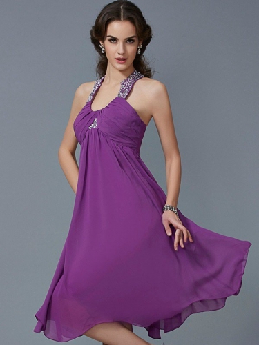 A-Line/Princess Halter Sleeveless Beading Short Chiffon Dresses