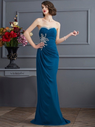 Sheath/Column Sweetheart Sleeveless Long Chiffon Dresses