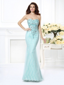 Trumpet/Mermaid Sweetheart Beading Lace Sleeveless Long Net Dresses