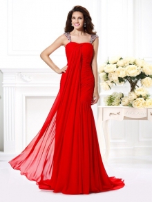 Trumpet/Mermaid Straps Beading Rhinestone Sleeveless Long Chiffon Dresses