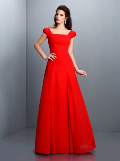 A-Line/Princess Bateau Short Sleeves Long Satin Dresses [50384]