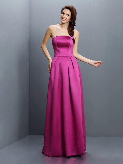 Sheath/Column Strapless Sleeveless Long Satin Bridesmaid Dresses [50419]