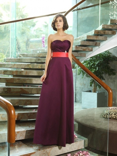 A-Line/Princess Sweetheart Sleeveless Long Satin Bridesmaid Dresses