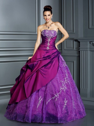 Ball Gown Strapless Applique Sleeveless Long Taffeta Quinceanera Dresses [50710]