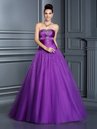 Ball Gown Strapless Sleeveless Long Taffeta Quinceanera Dresses [51137]