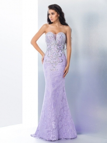 Trumpet/Mermaid Sweetheart Beading Sleeveless Long Lace Dresses