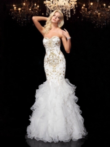 Trumpet/Mermaid Sweetheart Beading Sleeveless Long Organza Dresses