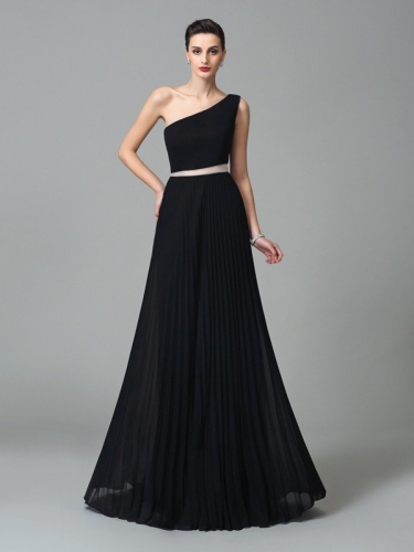 A-Line/Princess One-Shoulder Pleats Sleeveless Long Chiffon Dresses