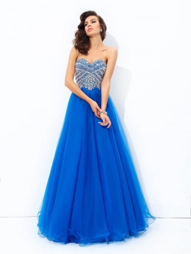 A-line/Princess Sweetheart Sequin Sleeveless Long Net Dresses