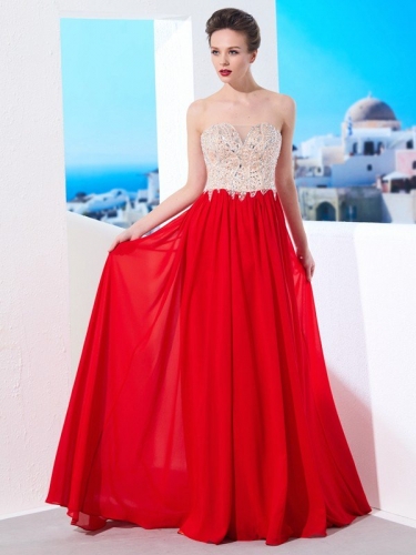 A-Line/Princess Strapless Beading Sleeveless Chiffon Sweep/Brush Train Dresses