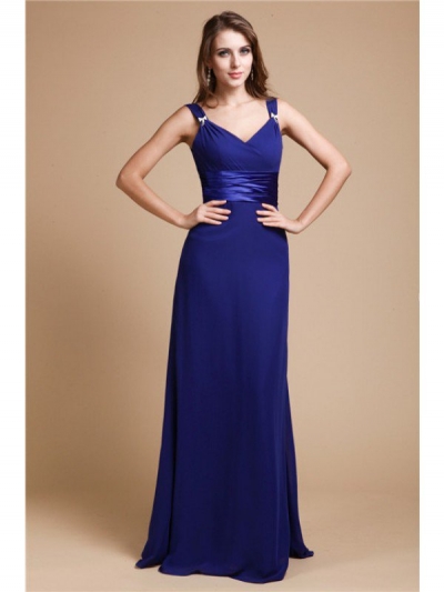 Sheath/Column V-neck Sleeveless Ruffles Long Chiffon Bridesmaid Dresses [N13ADRESS16]