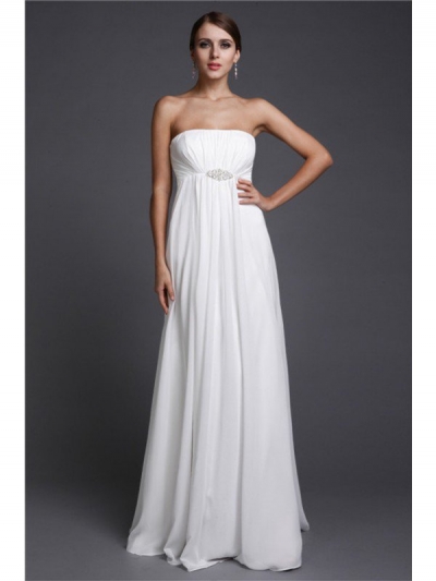 A-Line/Princess Strapless Sleeveless Beading Long Chiffon Bridesmaid Dresses